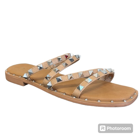 Nicole Miller Silver Studded Slide In Sandals - Picture 2 of 9
